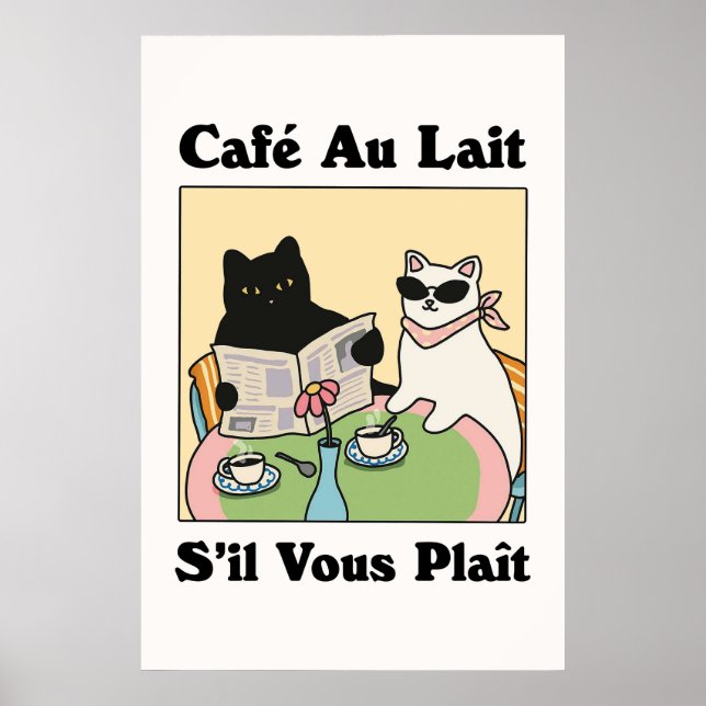 Fransk Cafe Au lait Cat Poster (Framsidan)