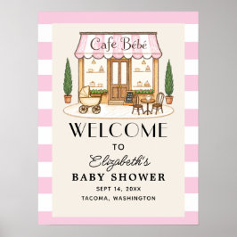 Fransk Café Bébé Flicka Bebis Shower Välkomstskylt Poster