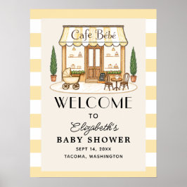 Fransk Café Bébé Gul Baby Shower Välkomstskylt Poster