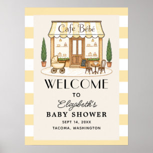 Fransk Café Bébé Gul Baby Shower Välkomstskylt Poster