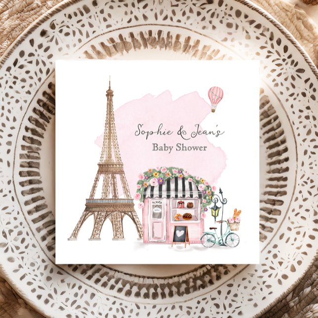 Fransk Cafe Bonjour Bebe Paris Tea Baby Shower Pappersservett (Skapare uppladdad)