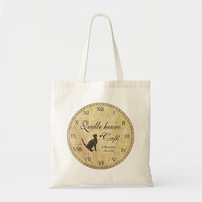 Fransk Cafe Clock Tote Tygkasse (Framsidan)