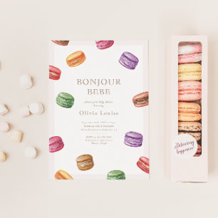 Fransk Cafe Patisserie Macarons Sweet Baby Shower Inbjudningar