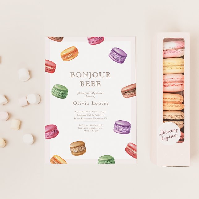 Fransk Cafe Patisserie Macarons Sweet Baby Shower Inbjudningar (Skapare uppladdad)