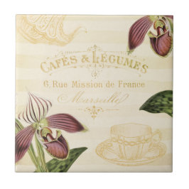 Fransk Cafeannons för vintage med Orchids Kakelplatta