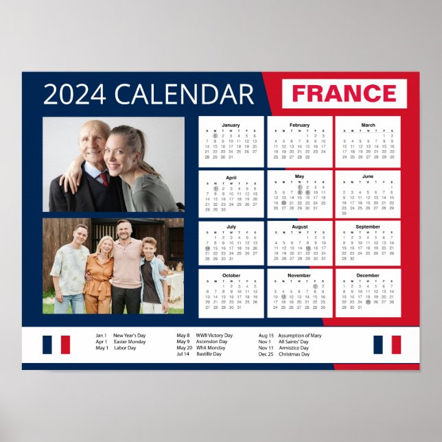 Fransk Calendar på engelska | Lägg till ditt foto  Poster (Framsidan)