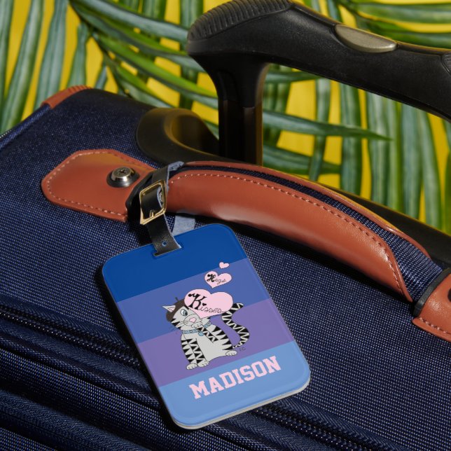 Fransk Cat Blue Rand Luggage Tag Bagagebricka (Framsida Insitu 1)