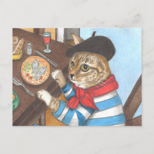 Fransk Cat som äter en utsökt fiskmiddag Vykort