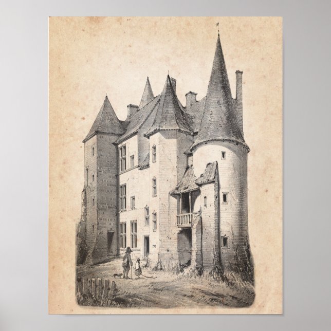 Fransk Chateau Decor chateau-arkitektur art.7 Poster (Framsidan)