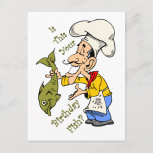 Fransk Chef ~ Är det här din födelsedagsfisk? Vykort