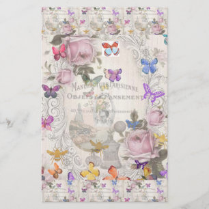 Fransk chic,land rustik,blommönster,ro,re brevpapper