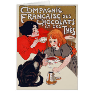 Fransk Chocolate Party Steinlen Art Hälsningskort
