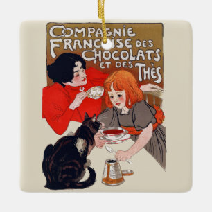 Fransk Chocolate Party Steinlen Art Julgransprydnad Keramik