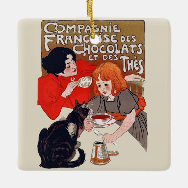 Fransk Chocolate Party Steinlen Art Julgransprydnad Keramik (Framsida)