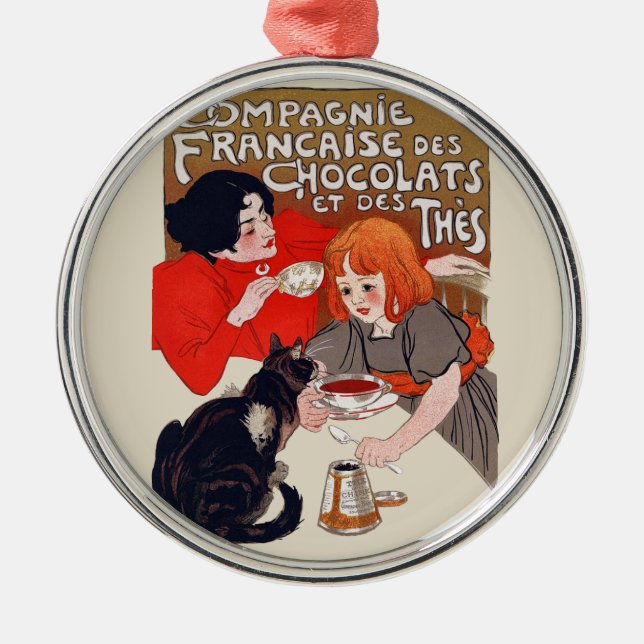 Fransk Chocolate Party Steinlen Art Julgransprydnad Metall (Framsidan)