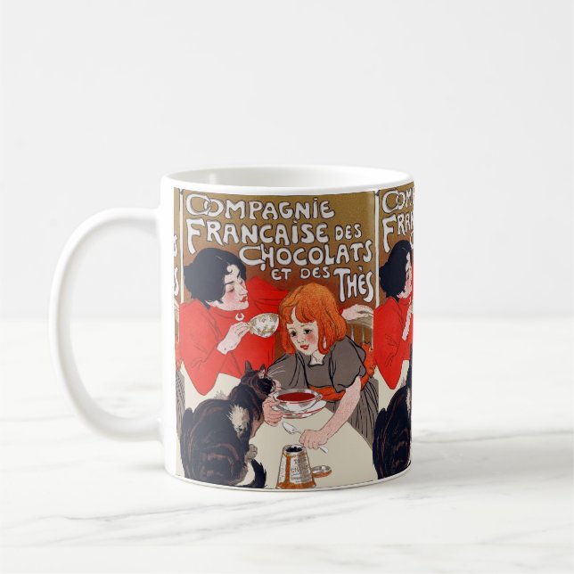 Fransk Chocolate Party Steinlen Art Kaffemugg (Vänster)