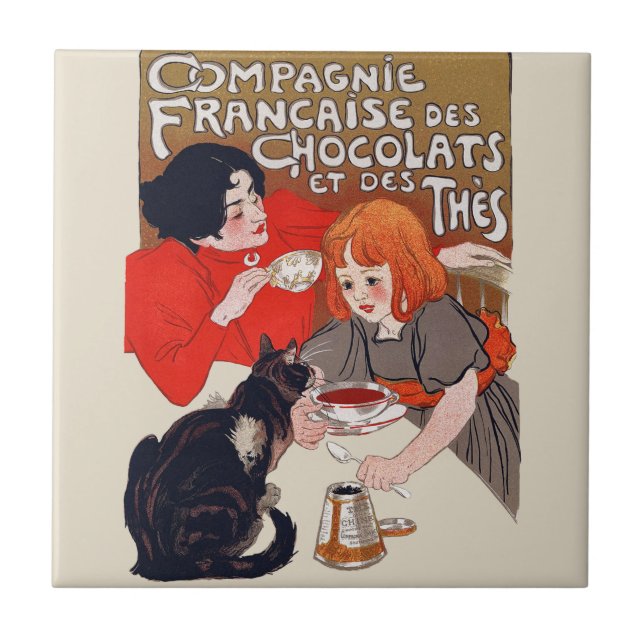 Fransk Chocolate Party Steinlen Art Kakelplatta (Framsidan)