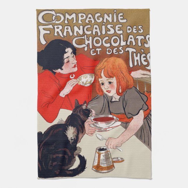 Fransk Chocolate Party Steinlen Art Kökshandduk (Vertikal)