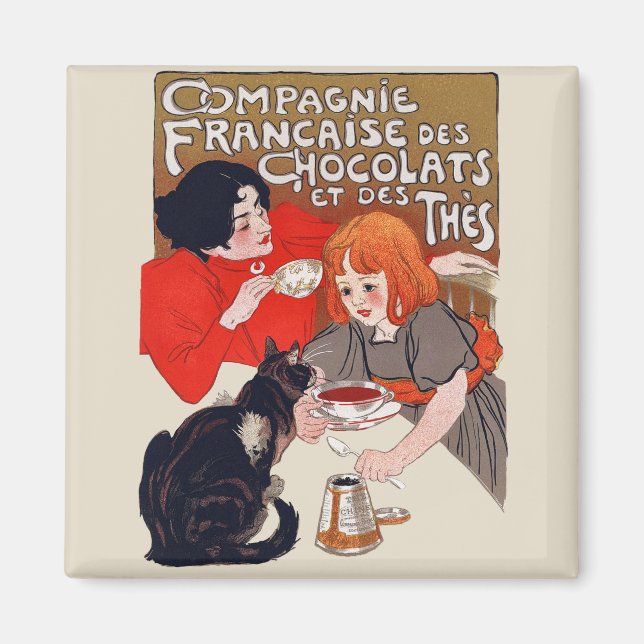 Fransk Chocolate Party Steinlen Art Magnet (Framsidan)