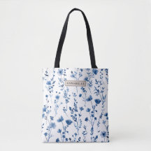 Fransk Cottage Blue Wildblomma Tote Bag