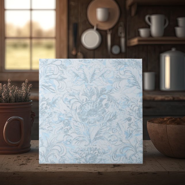 Fransk Cottage Dusty Blue-Blommigt Kakelplatta (Skapare uppladdad)