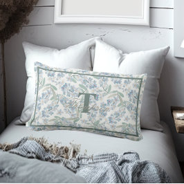 Fransk Cottage Grönt Blommigt Monogram Lumbarkudde