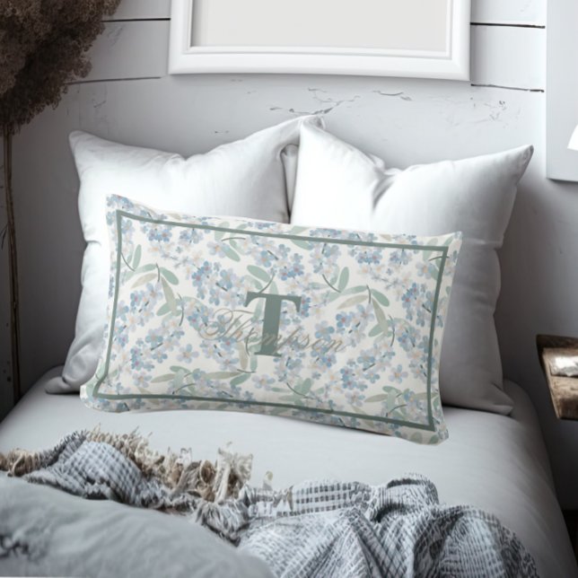 Fransk Cottage Grönt Blommigt Monogram Lumbarkudde (Skapare uppladdad)