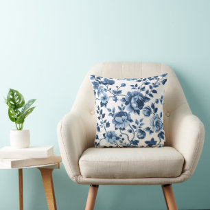 Fransk Cottagecore Blue-Blommönster Kudde