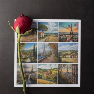 Fransk Countryside and Paris, romantisk scen Julkort