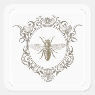 Fransk Countryside Ornate Ram Honeybee Emblem Fyrkantigt Klistermärke