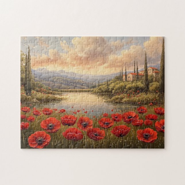 Fransk Countryside Poppy Fält Pussel (Horisontell)