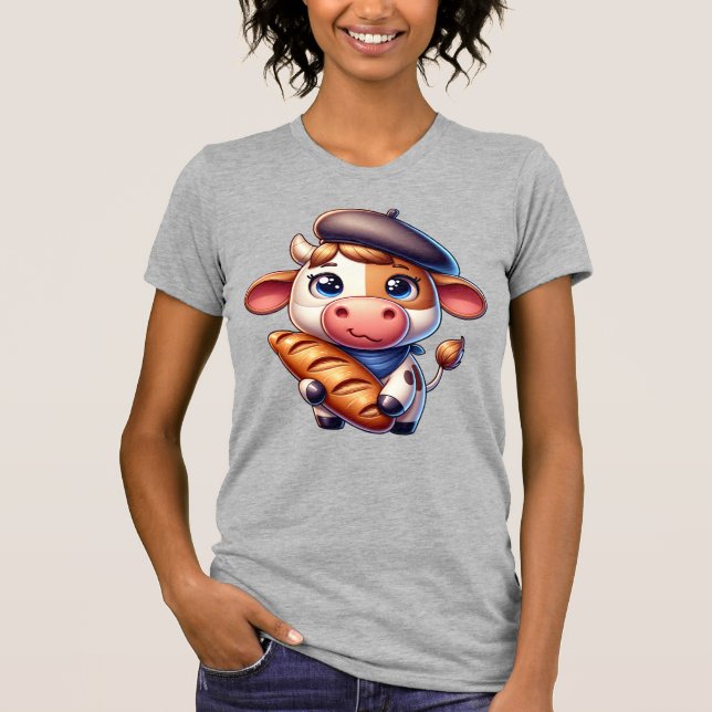 Fransk Cow med Baguette T Shirt (Framsida)