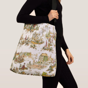 Fransk Creme Toile Chinoiserie Stil Rustic Axelväska