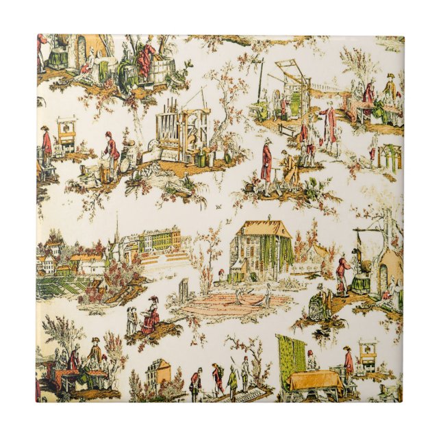 Fransk Creme Toile Chinoiserie Stil Rustic Kakelplatta (Framsidan)