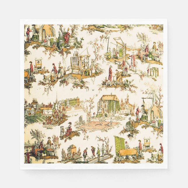 Fransk Creme Toile Chinoiserie Stil Rustic Pappersservett (Framsidan)