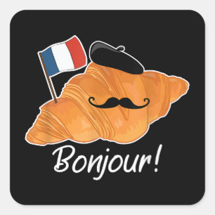 Fransk Croissant Älskare Frankrike Flagga Francoph Fyrkantigt Klistermärke