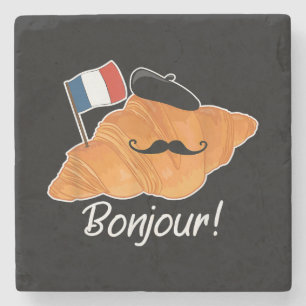 Fransk Croissant Älskare Frankrike Flagga Francoph Stenunderlägg
