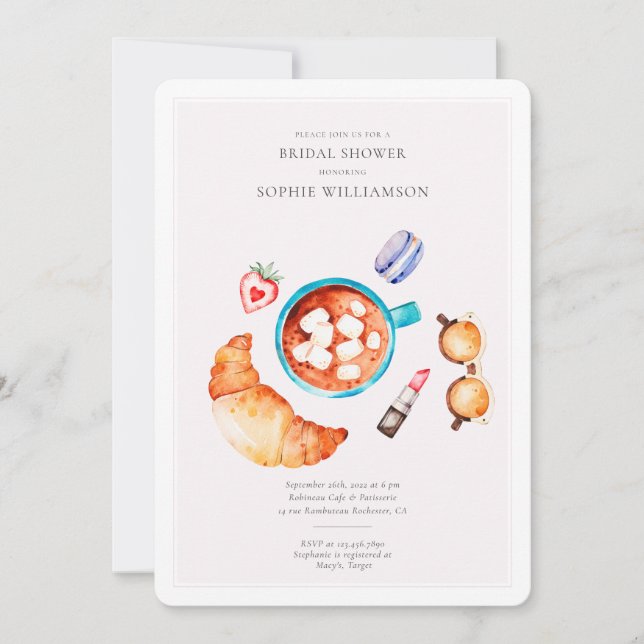 Fransk Croissant and Coffee Möhippa Inbjudningar (Framsida)