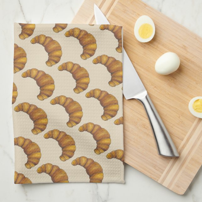 Fransk Croissant Buttery Flaky Hett Pastry Foodie Kökshandduk (Vikt i Fjärdedel)