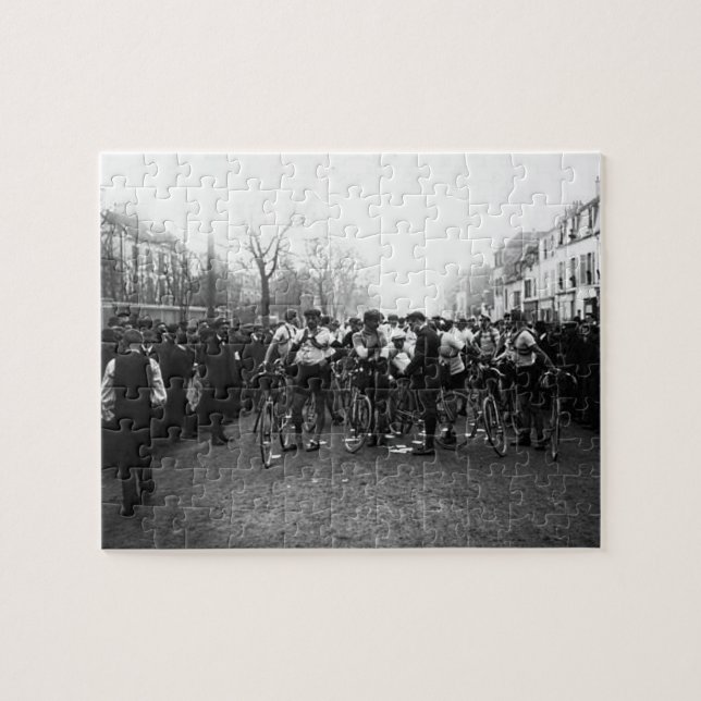 Fransk cykling Paris-Roubaix startlinje 1909 Pussel (Horisontell)