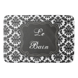 Fransk Damask-design, svart och vit badplatta Badrumsmatta