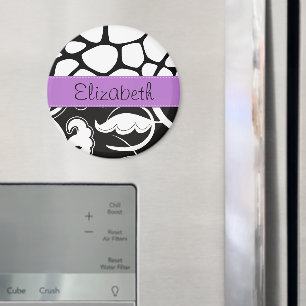 Fransk Damask, Giraffe, Black and White, ditt namn Magnet