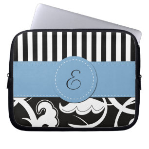 Fransk Damask, Rand, Svartvit, Monogram Laptop Sleeve