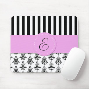 Fransk Damask, Rand, Svartvit, Monogram Musmatta