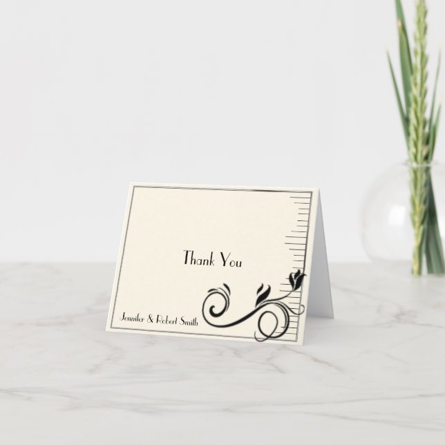 Fransk Deco Rosa Svart Kräm Bröllop Tack (Framsida)