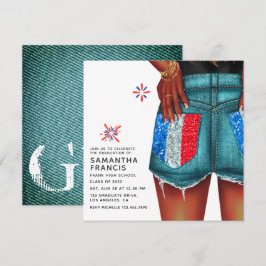 Fransk Denim Flickas Examen Fests Inbjudan