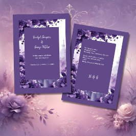 Fransk Elegance: Eiffel Torn & Lila Bröllop Inbjudningar