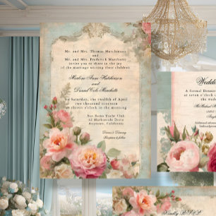 Fransk Elegant Blommigt Vintage Sunk Journal Bröll Inbjudningar