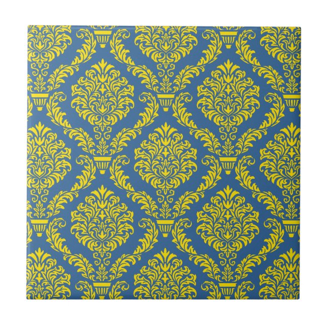 Fransk Empire Damask in Azure Blue and Gult Kakelplatta (Framsidan)