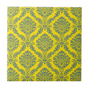 Fransk Empire Damask in Azure Blue and Gult Kakelplatta